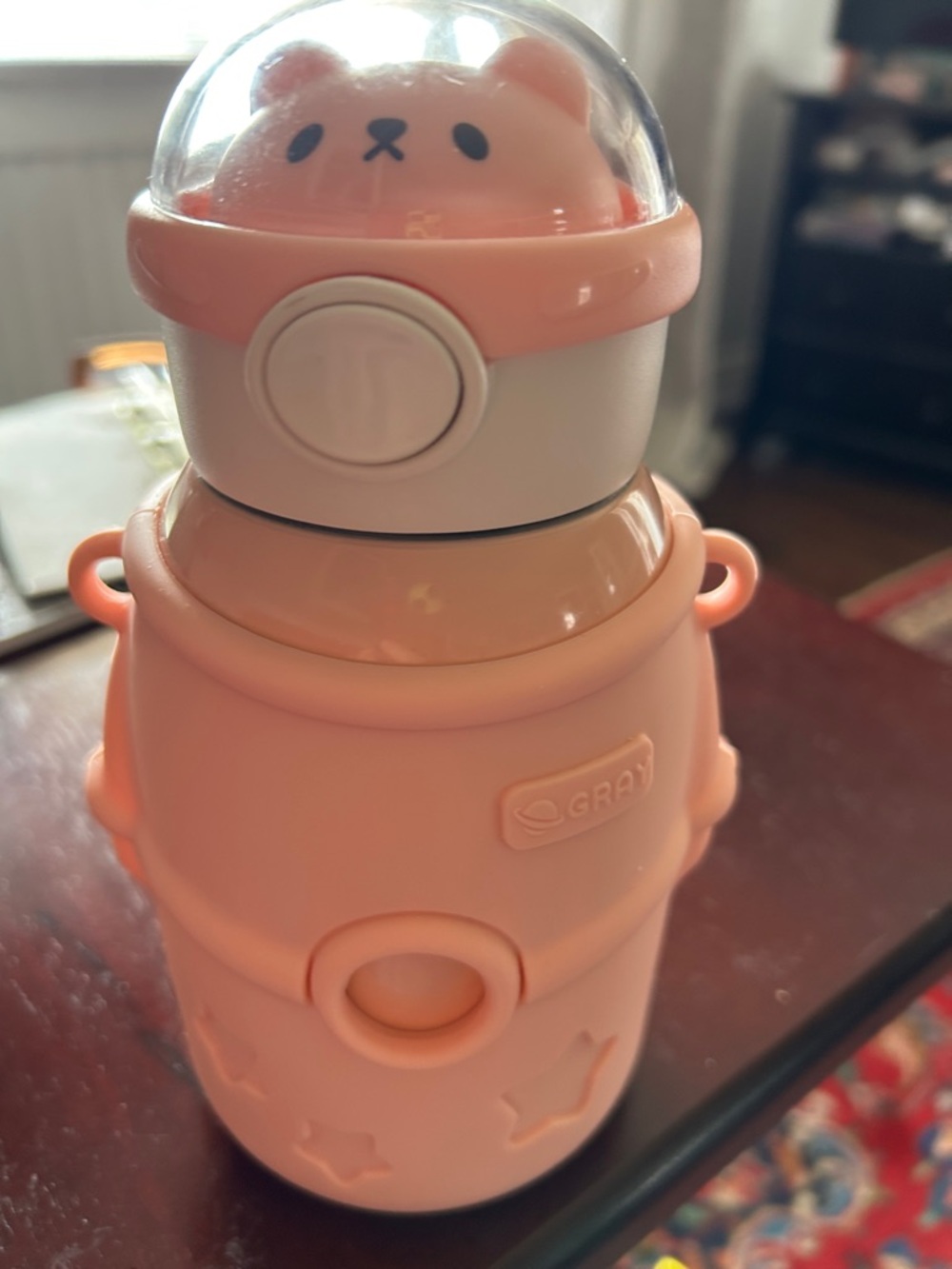 GRAY Kids Pink Silicone Bear Water Bottle - Cute Portable Sipper